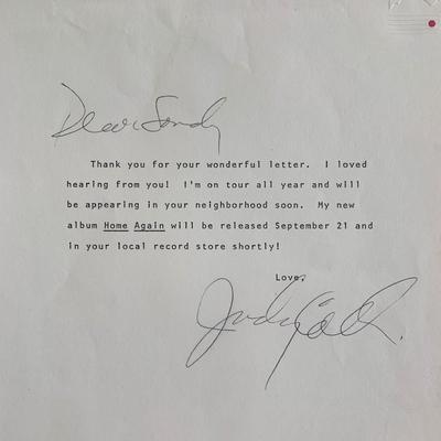 Judy Collins Signed Note