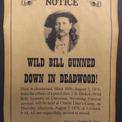 Wild Bill Hickok Reprint Wanted Poster