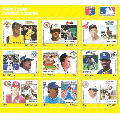 Major League Baseball - Grenada- Block of 9 Souvenir Stamp Sheet