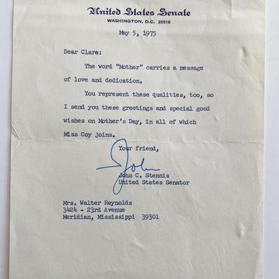 John C. Stennis signed letter 