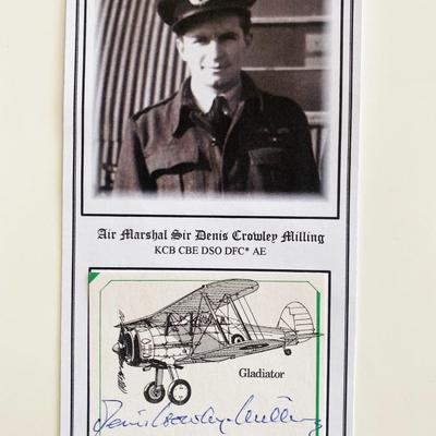 WWII Air Marshal Sir Dennis Crowley Milling Signed Gladiator Card with Photo