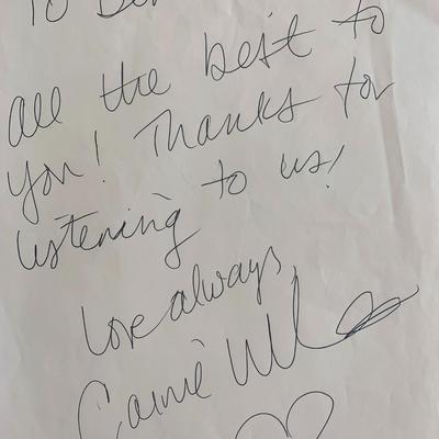 Carnie Wilson signed note