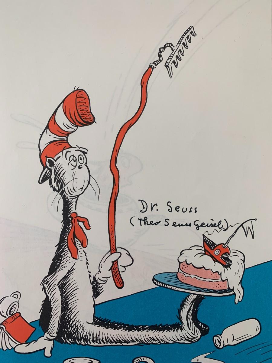 Dr. Seuss signed double book page Rare
