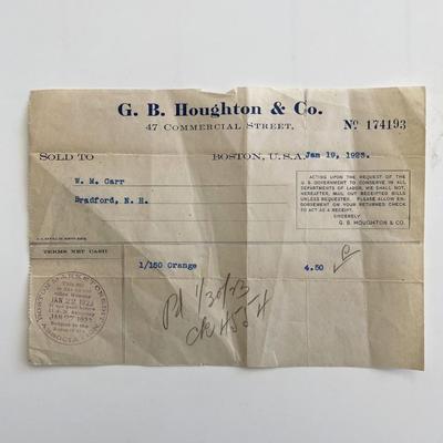 G.B. Houghton & Co. 1923 Boston Massachusetts Billhead