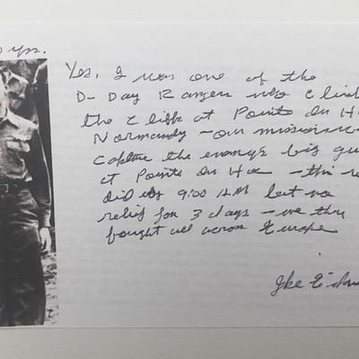 Army Lieutenant James W. Eikner signed note