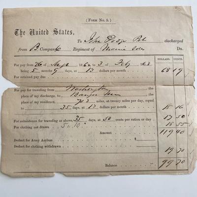 United States Civil War Payment Invoice