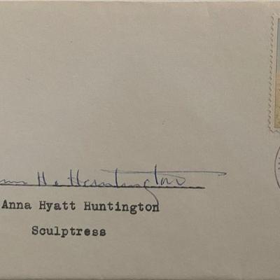 Sculptress Anna Hyatt Huntington signed 1962 cover