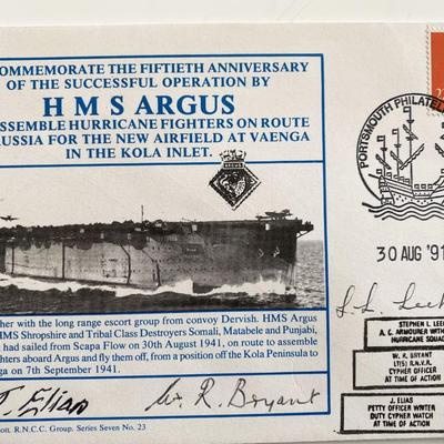 WWII HMS Argus 50th Anniversary Commemorative Signed Cover
