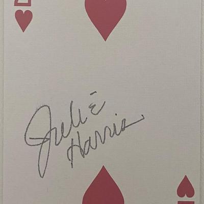 Actress Julie Harris signed playing card