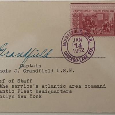 US Navy Captain Francis J. Grandfield signed 1952 cover