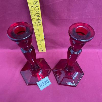 Vintage Fenton Ruby red candlestick holders