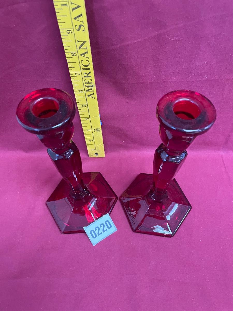 Vintage Fenton Ruby red candlestick holders