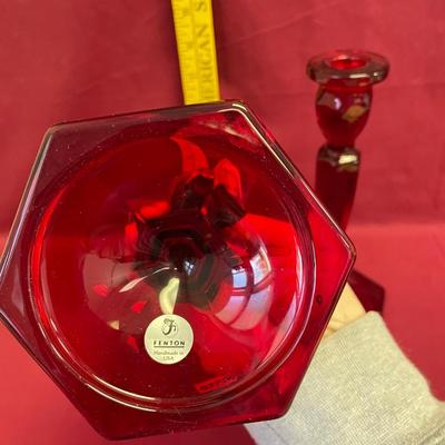 Vintage Fenton Ruby red candlestick holders