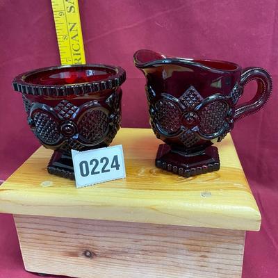 Ruby red sugar bowl and creamer