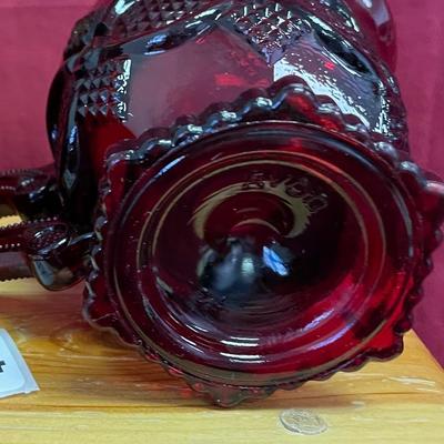 Ruby red sugar bowl and creamer