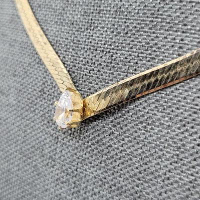 LOT20: Vintage 925 PPC Italy gold Vermeil Chain with Pear shaped CZ Point (14.8g total weight)