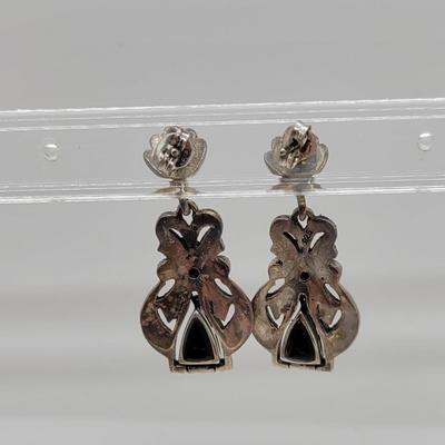 LOT32: Two pair in one! Vintage Sterling Marcasite & Black Onyx pierced earrings