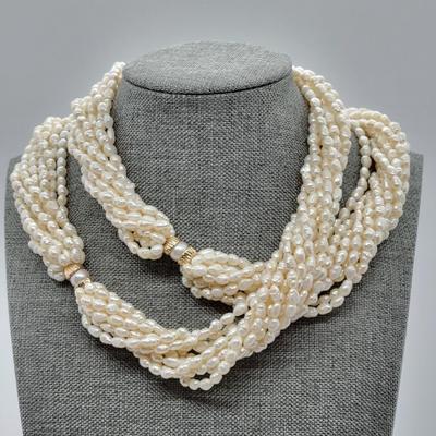 LOT53: Gold Overlay 10 strand Fresh Water Pearl Necklace with matching 6 strand bracelet