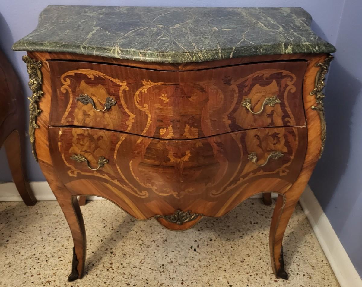 2nd Vintage Marble Top Bedside Table