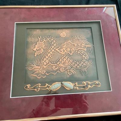 Dragon Copper Framed Artwork with Stones