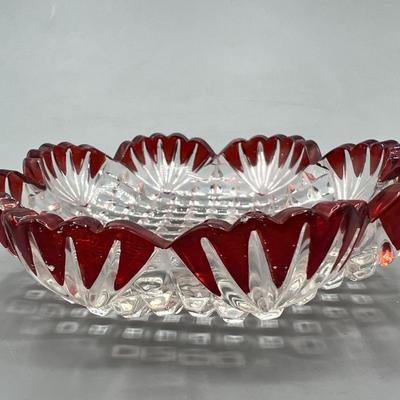 EAPG Pineapple & Fan Sweet Meat Dish Vintage Ruby Red Scalloped Edge Pressed Glass Crystal Dish