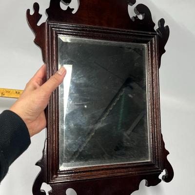 Vintage Dark Wood Framed Wall Hanging Mirror