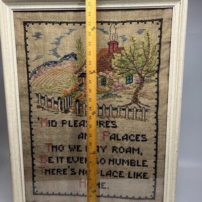 Vintage Handmade Cross Stitch Needlepoint Tea Towel Framed Art