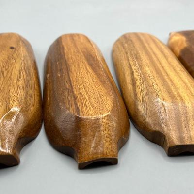 Set of 4 Carved Wood Monkeypod Corn Cob Holder Dish