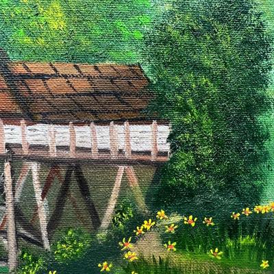 Retro Amateur Artist Water Mill Cottagecore Scenery Landscape Painting