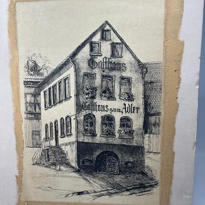 Vintage Matted on Poster Board German Architecture Signed Etching Print
