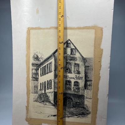 Vintage Matted on Poster Board German Architecture Signed Etching Print