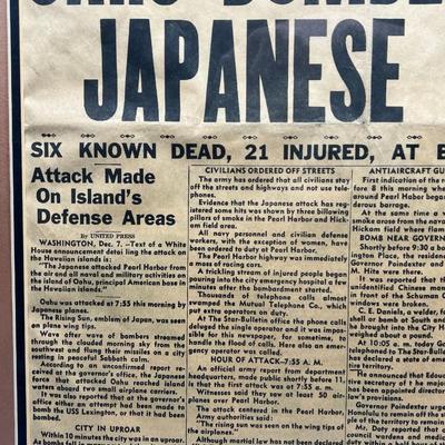 Vintage Honolulu Star Bulletin Oahu Bombed by Japanese Planes Front Page Newspaper Article