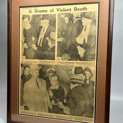 Vintage Jack Ruby Lee Harvey Oswald Los Angeles Herald Examiner Framed Newspaper Photo Spread