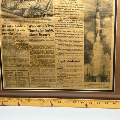 Vintage John H. Glenn Jr. Astronaut Orbits Earth Herald Examiner Framed Front Page Newspaper Article