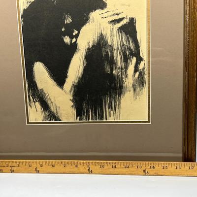 Vintage Aldo Luongo Mid Century Modern Lovers Lithograph Charcoal Framed Art Print
