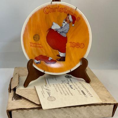 Norman Rockwell Christmas collector plate, 1980 â€œScotty Plays Santaâ€ Knowles limited edition