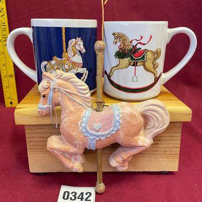 2 mugs & carnival horse magnet