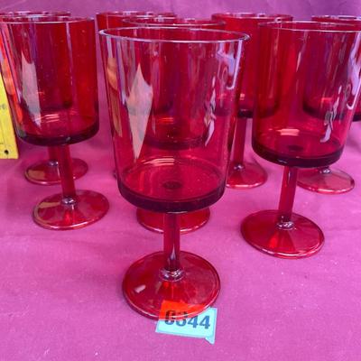 8 red plastic stemware