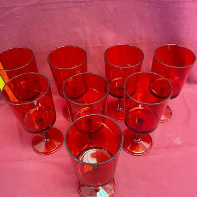8 red plastic stemware