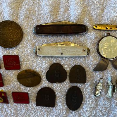 Coca Cola Pins, Tokens and Knives