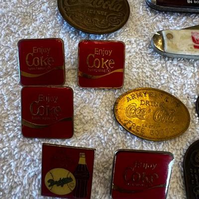 Coca Cola Pins, Tokens and Knives