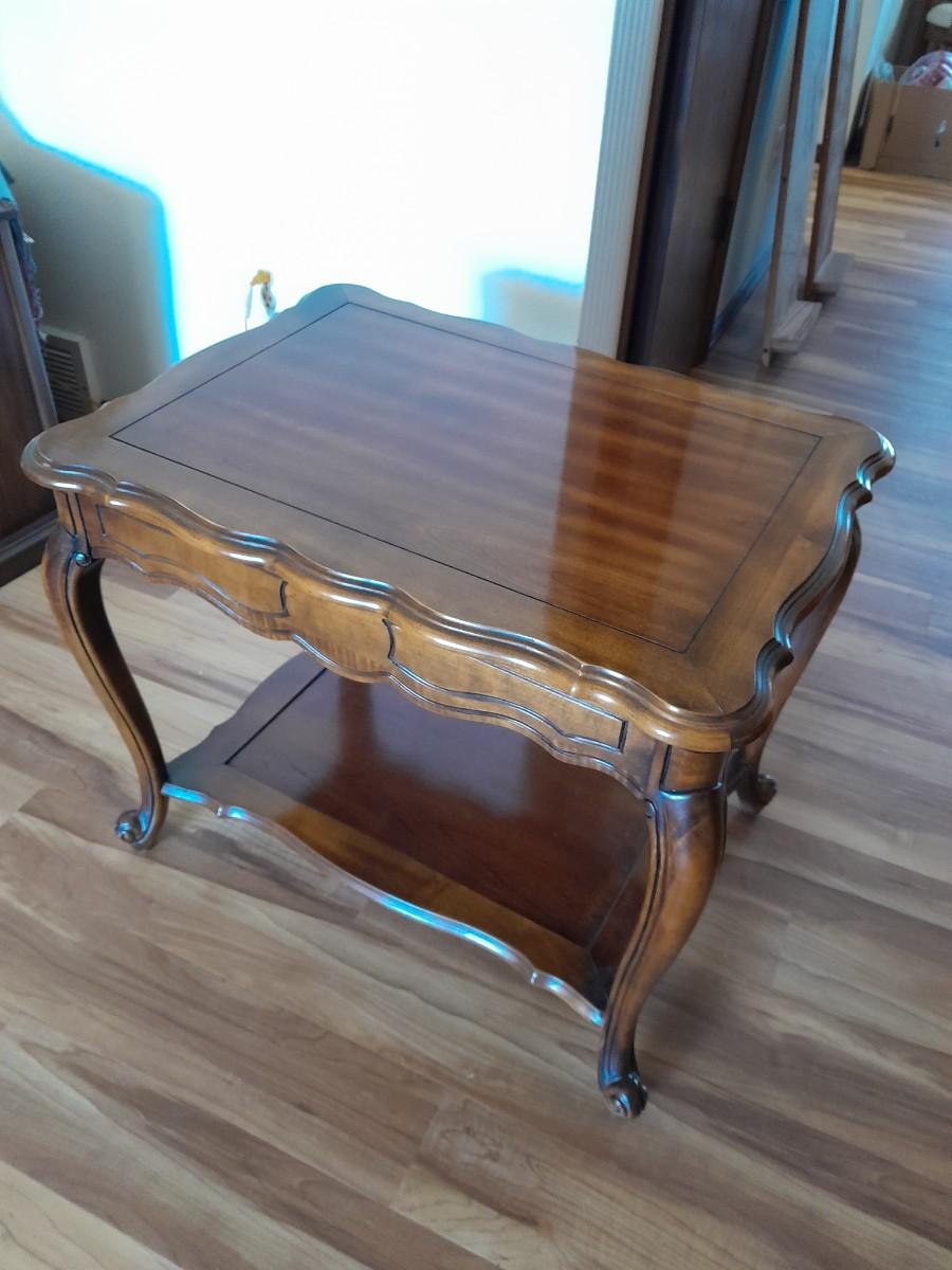 TwoTiered End table with brass lamp