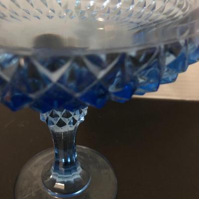 MCM Fenton Amberina Glass Goblet & Blue Diamond Cut Goblet