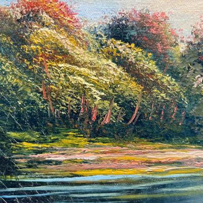 Vintage Oil Painting Impressionist Landscape Nature Coast Soft Scenery in Art Deco Style Frame