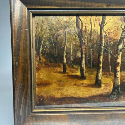 Vintage Autumn Cold Warm Tone Oil Painting Nature Scenery Wide Rectangle Framed Art Piece