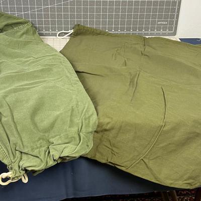 2 Green Army Duffel Bags 