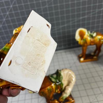 4 Ceramic Chinese Temple Horses VINTAGE