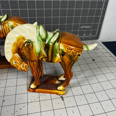 4 Ceramic Chinese Temple Horses VINTAGE