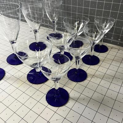 Partial Set of Blue Stemware 11 Pieces