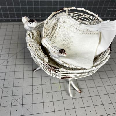 2 Little Bird Baskets with Dainty Hankies 